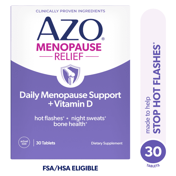 AZO Menopause Relief Daily Support Vitamin D Supplement, Eases Mood Swings, Hot Flashes, & Night Sweats, 30 Count