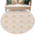 thumbnail image 2 of Ethnic Style Round Living Room Rugs 7 ft, Medieval Retro Yellow Flower Texture Washable Area Rug with Non-Slip Sturdy Edge Binding Round Carpet for Kitchen Office Bedroom, 2 of 9