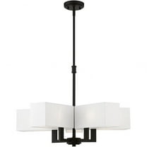 Contemporary Five Light Chandelier-Satin Brass Finish-Off-White/White Shade Color Bailey Street Home 218-Bel-4828878