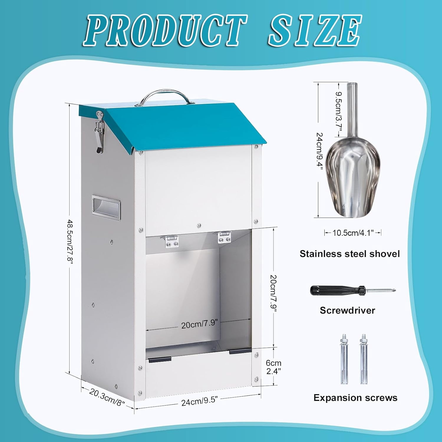 Galvanized Gravity Automatic Dog Feeder with A Stainless Steel Feed Shovel,15 Lbs Indoor and Outdoor Pet Feeder for Small and Medium Sized Dogs (15 lbs)