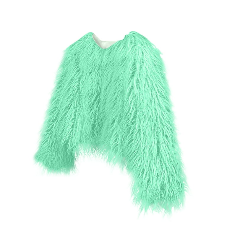 JGGSPWM Women's Shaggy Faux Furry Winter Jacket: Cozy Long Sleeve