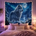 thumbnail image 2 of Wolf Under Full Moon & Aurora in Snowy Forest, Mystical Digital Art for Wildlife Lovers, Nature Illustration Decor, Christmas Gift, Tapestry Wall Hanging for Bedroom and Living Room, 2 of 7