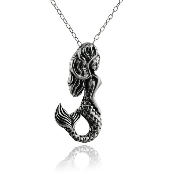 Sterling Silver Mermaid Pendant Necklace Side Profile, 18" Chain