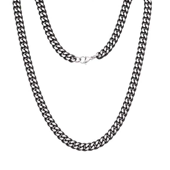 Iron Saints Men Two Tone Black Cuba Link Necklace, Stainless Steel, Bold Men Chain Necklaces