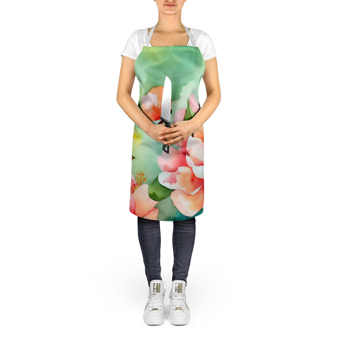 Delaware Peach Blossom in Watercolor Apron 27 in x 30 in