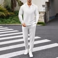 thumbnail image 3 of Men's Spring Fall 2-Piece Set, Casual Collar Long Sleeve Shirt and Long Pants, Smart Casual Office Outfit For Business and Daily Wear,White,L, 3 of 6