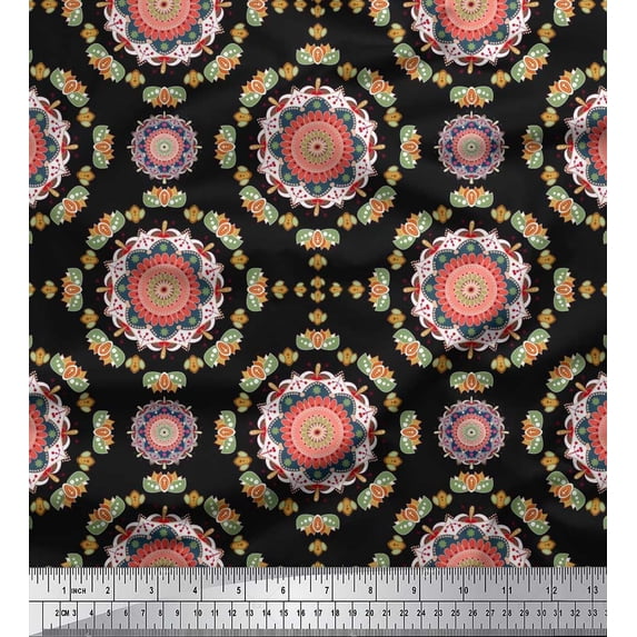 Soimoi Cotton Duck Fabric Floral Mandala Print Fabric by The Yard 42 Inch Wide