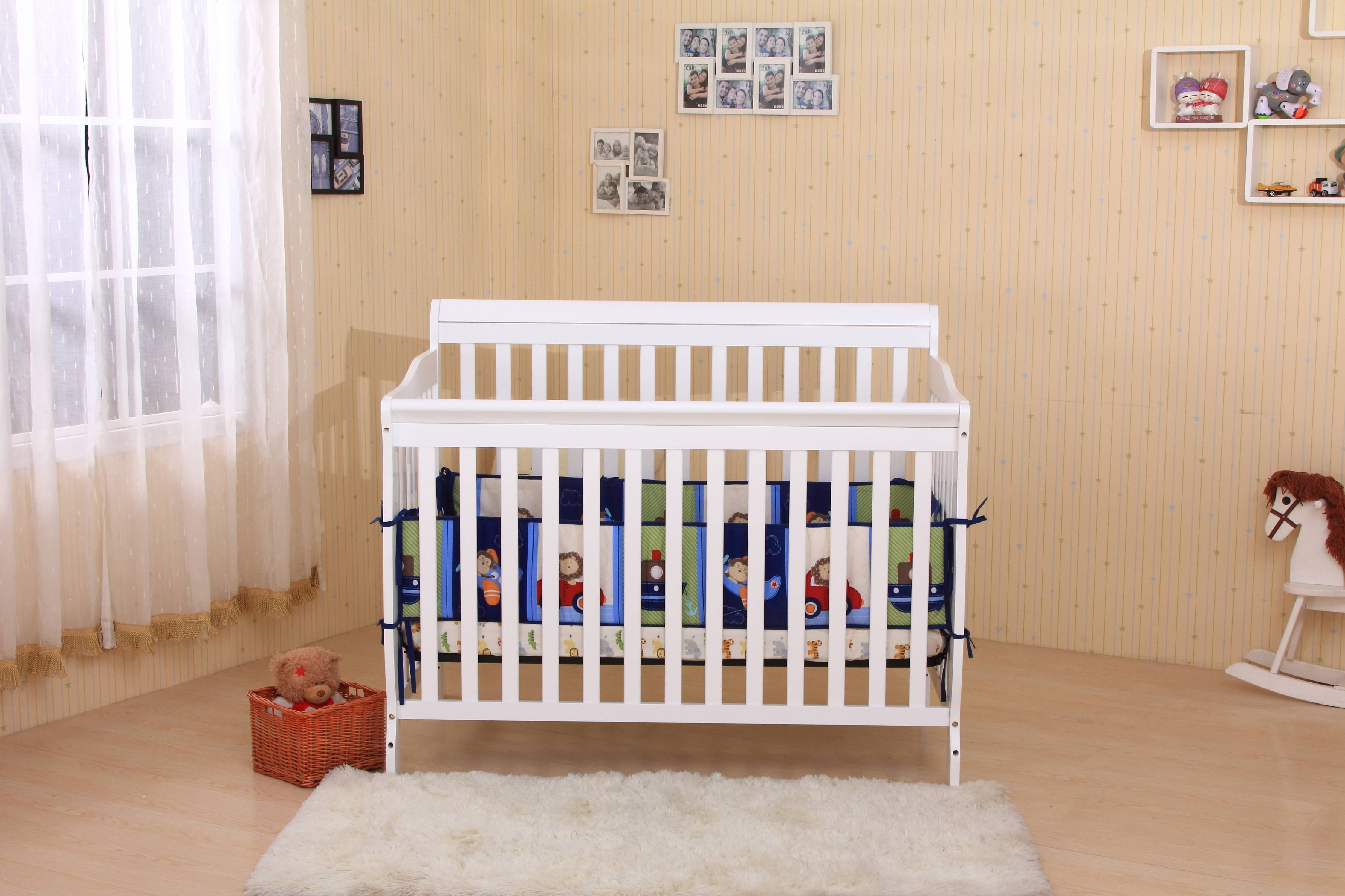 Ciara White Wood Transitional Convertible Baby Crib, Toddler Bed With Spring Mattress Support
