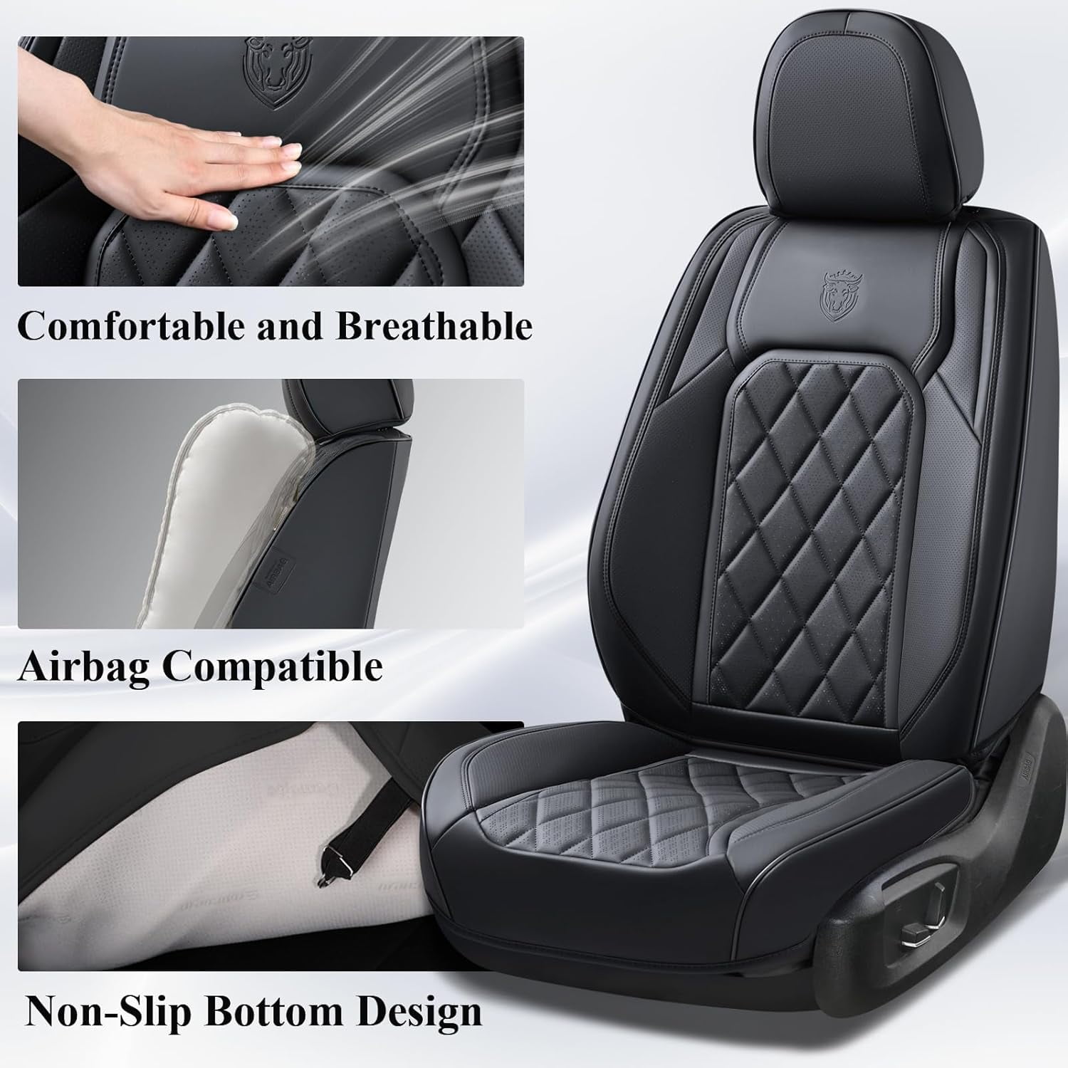 Coverado Front Car Seat Covers, Waterproof Premium Leather Seat Cushions, 6 Pieces Auto Interior Protectors Universal Fit Most Cars, Suvs, Pickup Trucks, Black