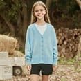 thumbnail image 2 of Girls Cardigan Sweater V Neck Button Down Long Sleeve Soft Knit Outerwear Coat Ribbed Details Spring Fall Clothes (7-8 Years, Sky Blue), 2 of 6