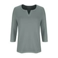 thumbnail image 5 of DeHolifer T-Shirts for Women 3/4 Sleeve V-Neck Solid Color Loose Fashion Tee Tops Fall Fashion Blouse Gray M, 5 of 5