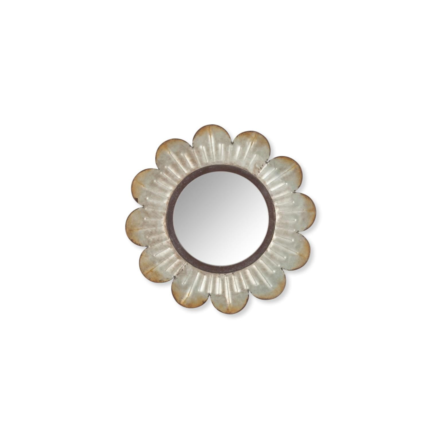 Set Of 3 Brown And Gray Galvanized Finish Decorative Flower Shape Mirrors 20