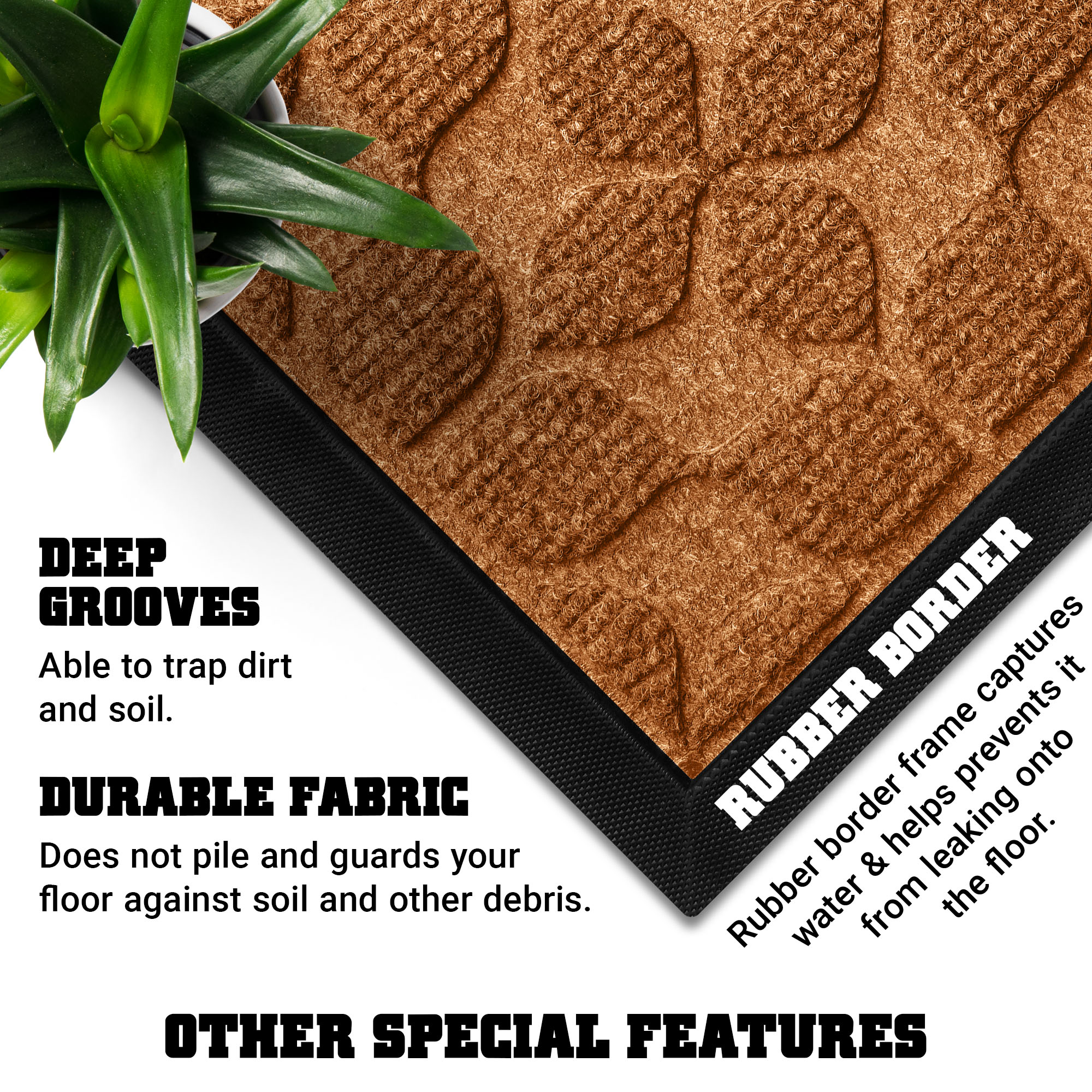 G128 23x35in Brown Leaf Geometric Welcome Mat, Outdoor Front Door Rug for Entryway, Durable Doormat for Porch, Patio, or Indoor/Outdoor Use