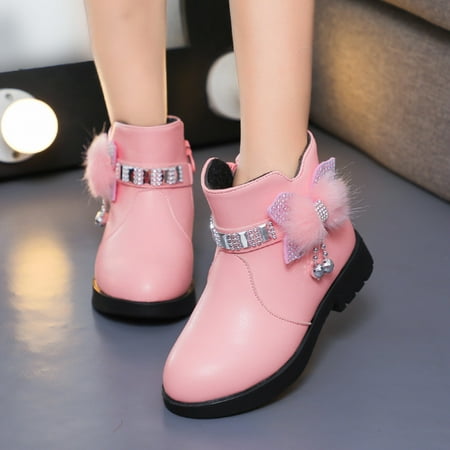 

JIKNTTR Toddler Gilrs Boots With Zipper Suede Ankel Booties Children Shoes Thick Heel Short Boots Warm Leather Boots Baby Bow Cute Shoes Comfort Lace Up Boots