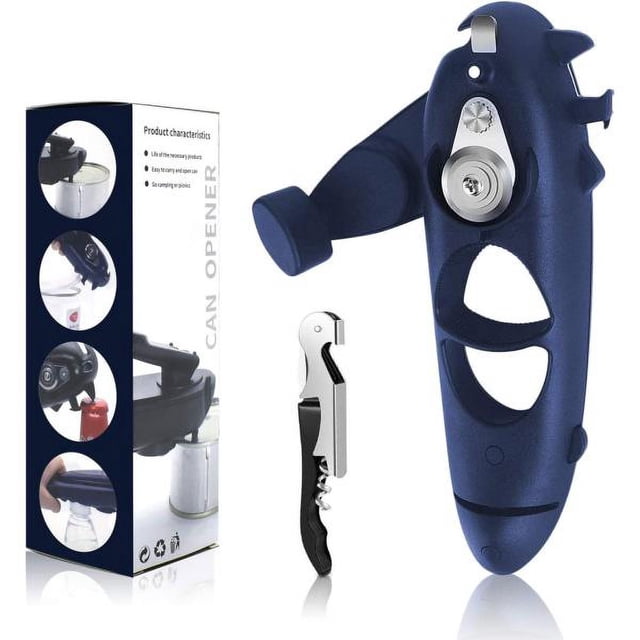 Manual Can Opener 8 in 1 Multifunction Smooth Edge Can Opener Bottle Opener New Kitchen Utensil Accessory (Turquoise)