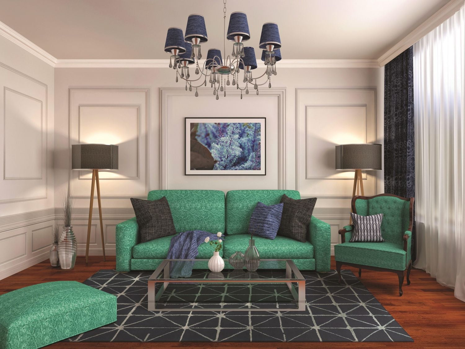 Tapis en Laine Aspire Triangle marine et ivoire de 8 pi x 11 pi