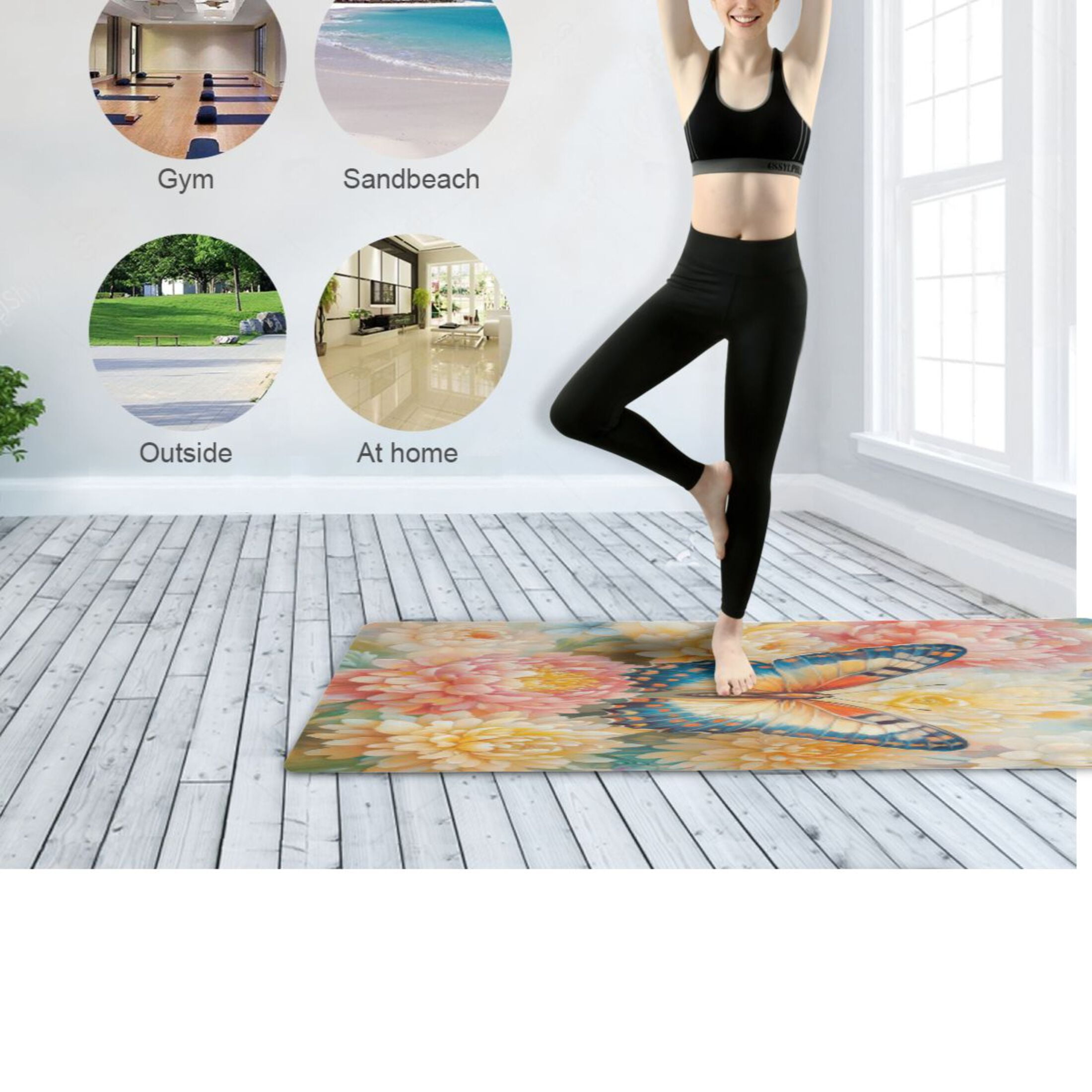 BZSMCE Yoga Mat Women Fitness Mat Blooming Butterfly Pattern