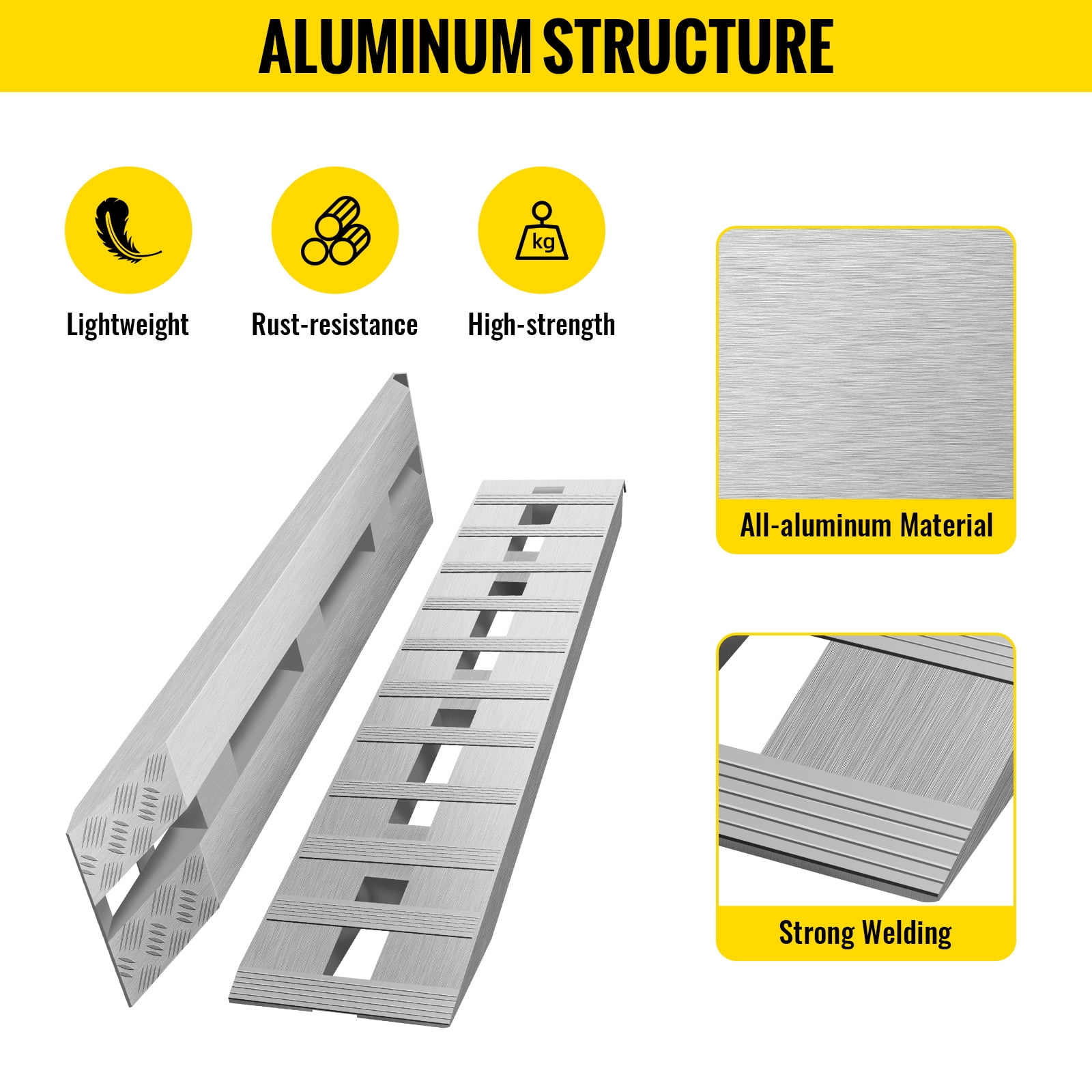 KFFKFF 60x12 Inch Aluminum Ramps 6000LBS 1 Pair 2 Ramps Capacity Car Trailer Truck ATV Ramps