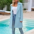 thumbnail image 3 of Hueook Fleece Jacket Women Fashion Solid Pocket Button Suit Coat Long Sleeve Casual Coat Light Blue S, 3 of 7