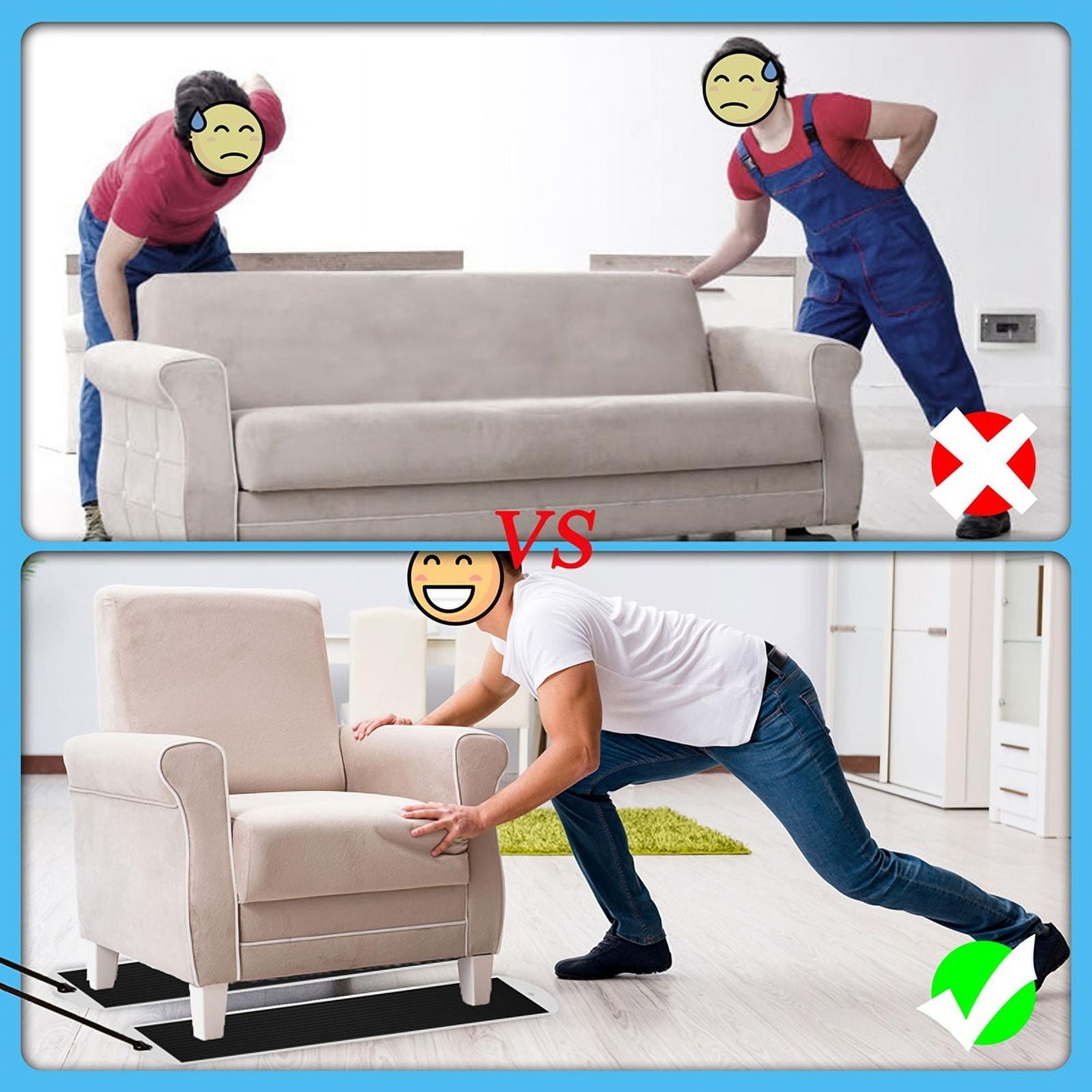 Pack of 2 Large Pull Cord Sliders, Furniture Sliders, Furniture Gliders, Heavy Duty Sliding Film for Moving Furniture A