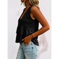 thumbnail image 4 of Women V Neck Ruffle Hem Tank Top Sleeveless Flowy Peplum Blouse Casual Black S, 4 of 7