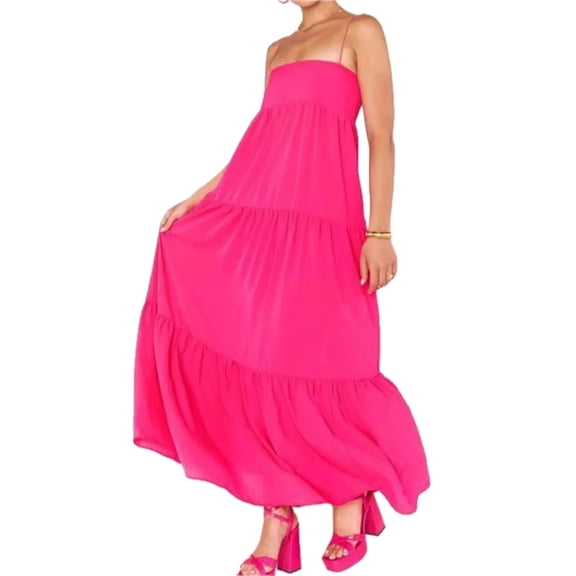 Women's Printed Square Neck Cami Maxi Dress with Tiered Stretch Bodice Not Lined 100% Polyester Fabric Comfort