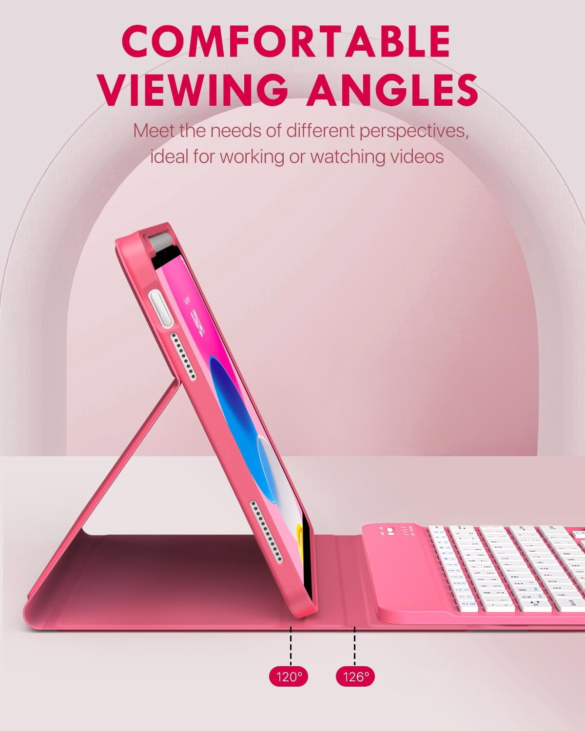 MoKo Case for iPad (A16) 11th Generation with Keyboard 11 inch 2025, iPad 10th Generation 10.9 inch Case with Pencil Holder, Multi-Angle Detachable Bluetooth Keyboard, Pink