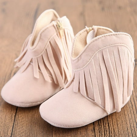 

Lovebay Baby Girls Cowboy Tassels Ankle Boots Toddler Prewalker Shoes First Walkers Zip Booties Short Boots Beige 6-12 Months