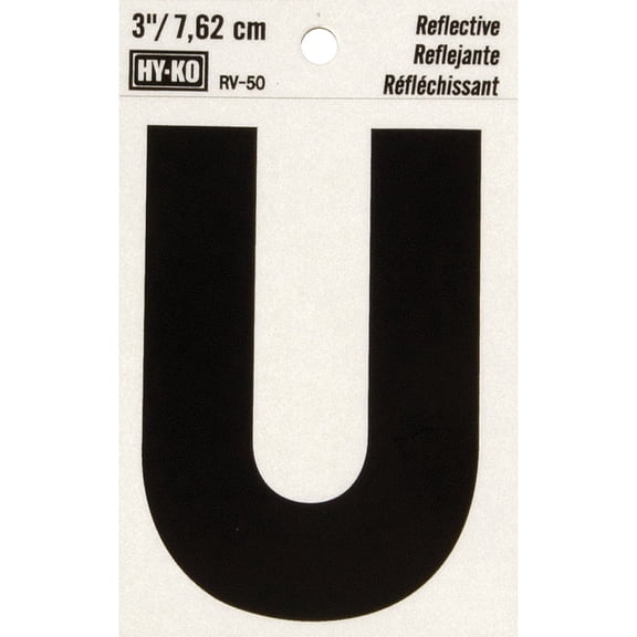 Hy-Ko RV-50/U Vinyl Self-Stick Reflective with Letter U, 3", Black