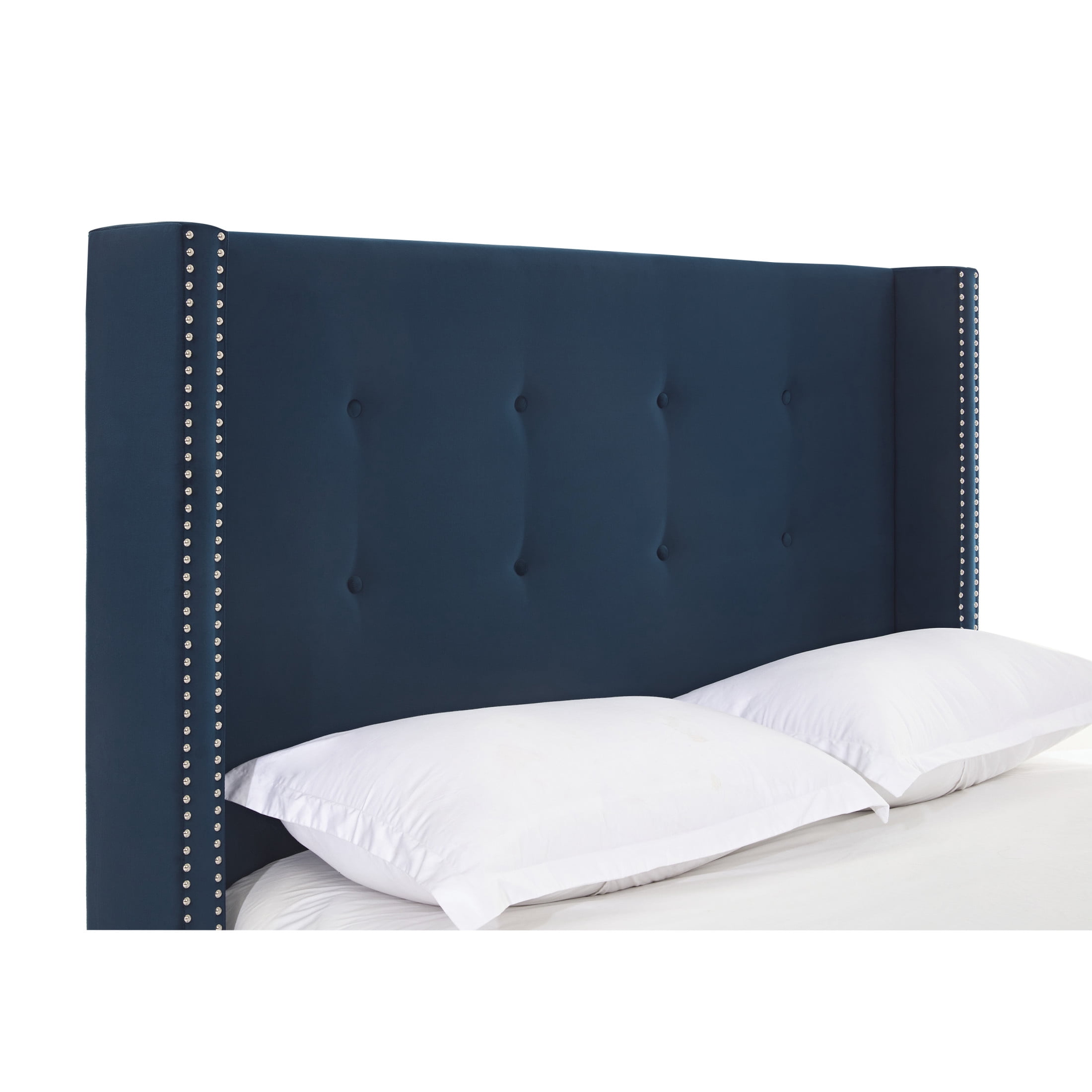 Noble House Peyton Indoor Button Diamond Tufted Velvet Upholstery King Bed with Wingback, Blue