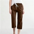 thumbnail image 5 of Capris Pants for Women Cotton Linen Casual Summer 2026 Straight Wide Leg Loose Drawstring Elastic Waist Cropped Trouser Brown 2XL, 5 of 5