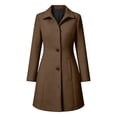 thumbnail image 3 of Women's Mid Length Pea Coat Notch Lapel Button Down Trench Coats Casual Winter Warm Outerwear Overcoat Classic Wool Blend Jacket, 3 of 9