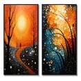 thumbnail image 2 of Designart "Orange Tree Aerial Dance painting" Trees Framed Wall Art Set Of 2 - Orange Landscapes Frame Gallery Set For Office Decor, 2 of 6