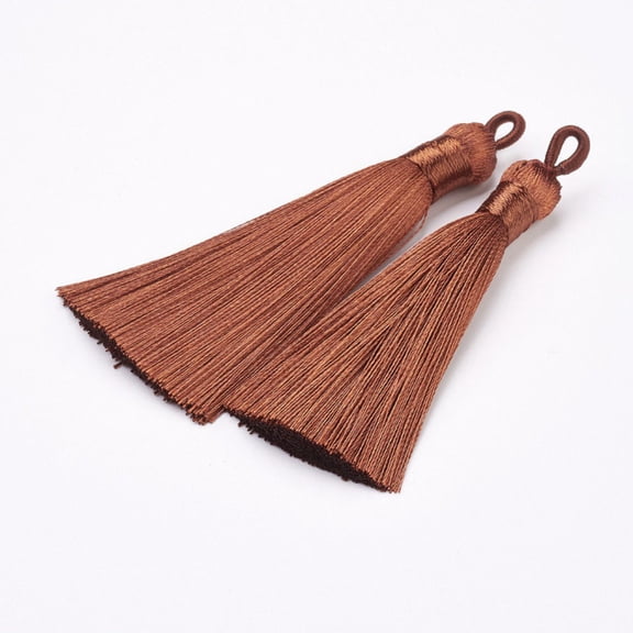 30pcs Nylon Tassels Big Pendant Decorations Brown 83~92x9~10mm Hole: 1.5~4mm