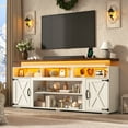 thumbnail image 4 of ChVans 70.8" Farmhouse TV Stand for TVs up to 85" with LED Lights, 32" Tall Entertainment Center with Power Outlet & Sliding Barn Door, Farmhouse Media Console for Living Room, White-brown, 4 of 7