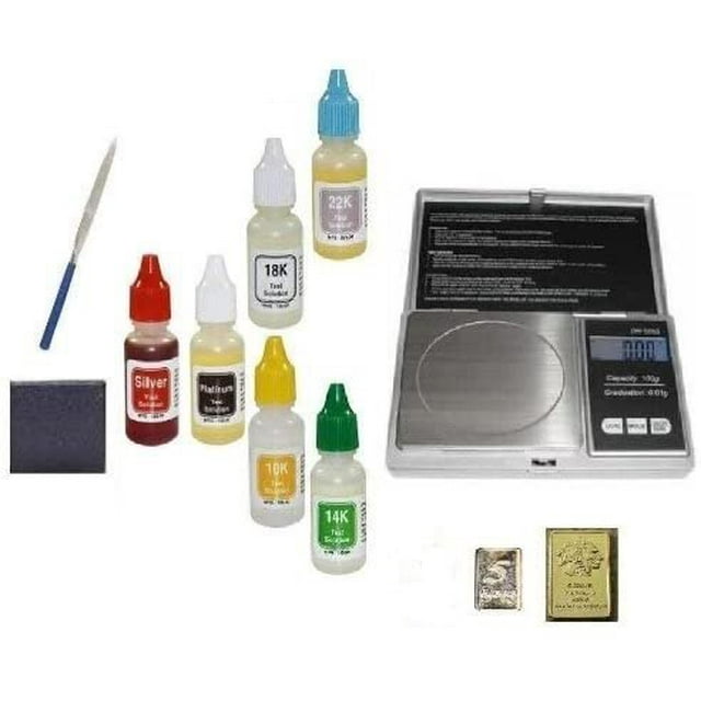 Home Gold/Silver Test Kit with Platinum Solution! Includes Acids, Coin