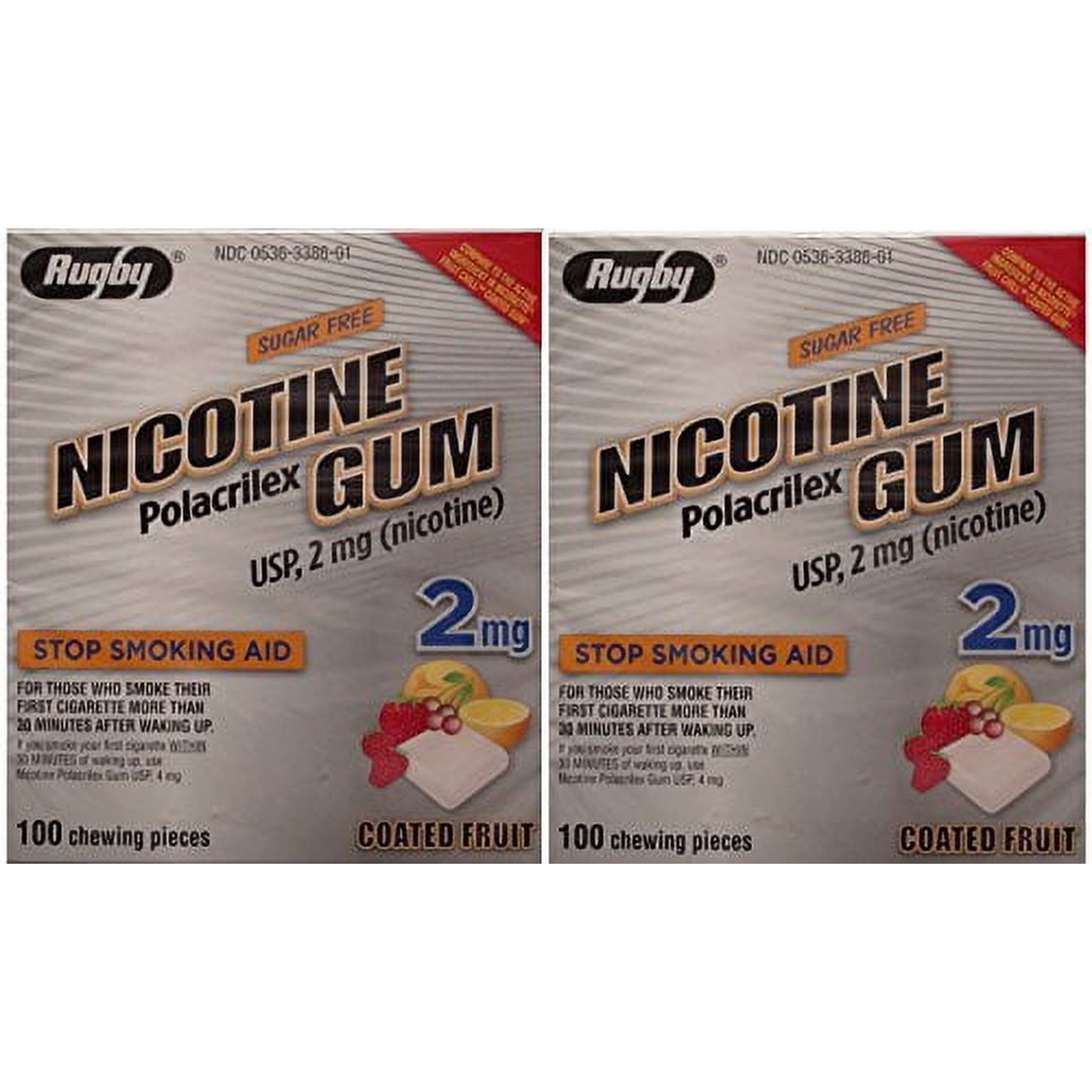 Nicotine Gum 2mg Sugar Free Coated Fruit Generic for Nicorette 100 CT