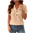 thumbnail image 2 of vigerkar Women's V Neck T Shirt Short Sleeve Casual Basic Tops Loose Fit Henley Tee Summer Lightweight Blouse (Beige, XL), 2 of 9