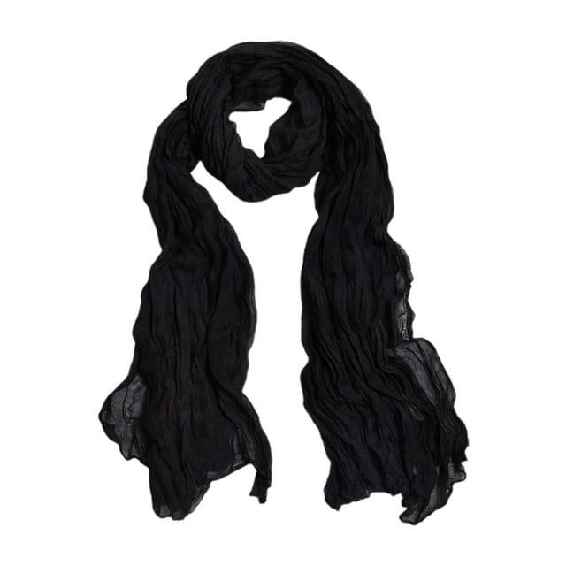 Women Scarf Solid Color Long Wide Crumple Thin Decorative Soft Perspective Wrinkled Scarf Clothes Accessory