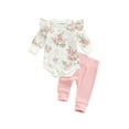 thumbnail image 1 of Honganda Baby Flower Print Round Neck Long Sleeve Romper+ Solid Color Trousers, 1 of 7