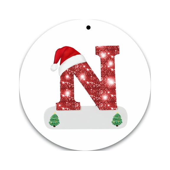 Ozmmyan Christmas Tree Ornaments Christmas Initial with Red Hat Personalized DIY Christmas 26 Letters Ornaments 3 inch Christmas Decoration Xmas Tree Hanging Decor