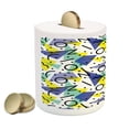 thumbnail image 2 of Modern Piggy Bank, Geometrical Retro 80s Themed Image Lines Circles and Spots Print, Ceramic Coin Bank Money Box for Cash Saving, 3.6" X 3.2", Blue Yellow and Black, by Ambesonne, 2 of 4
