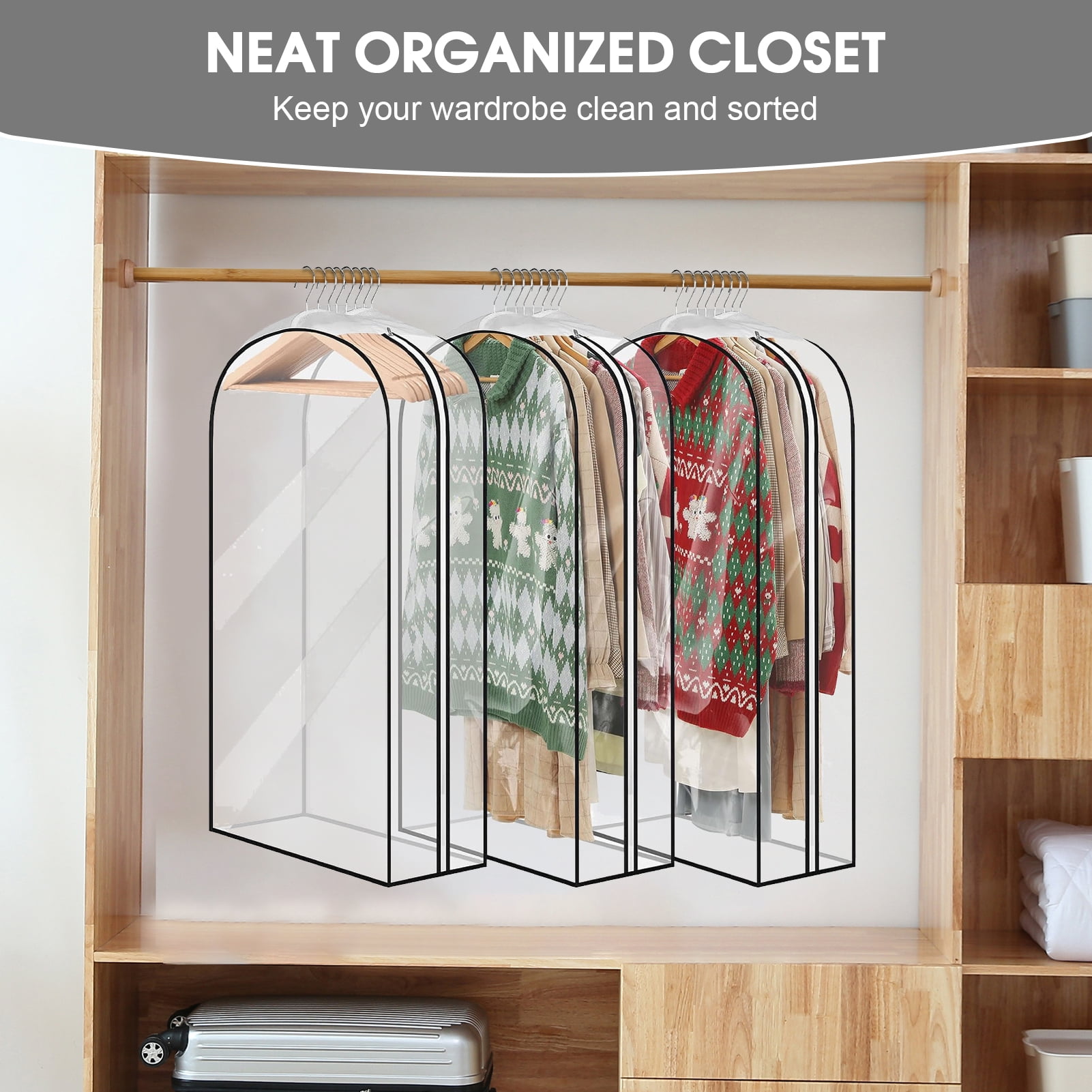 Lumikrypt 4Pack 60" Garment Bags for Hanging Clothes, 10" Gusseted Clear Suit Bags for Closet Storage with Zipper, Hanging Clothes Storage for Shirts, Coats, Dresses