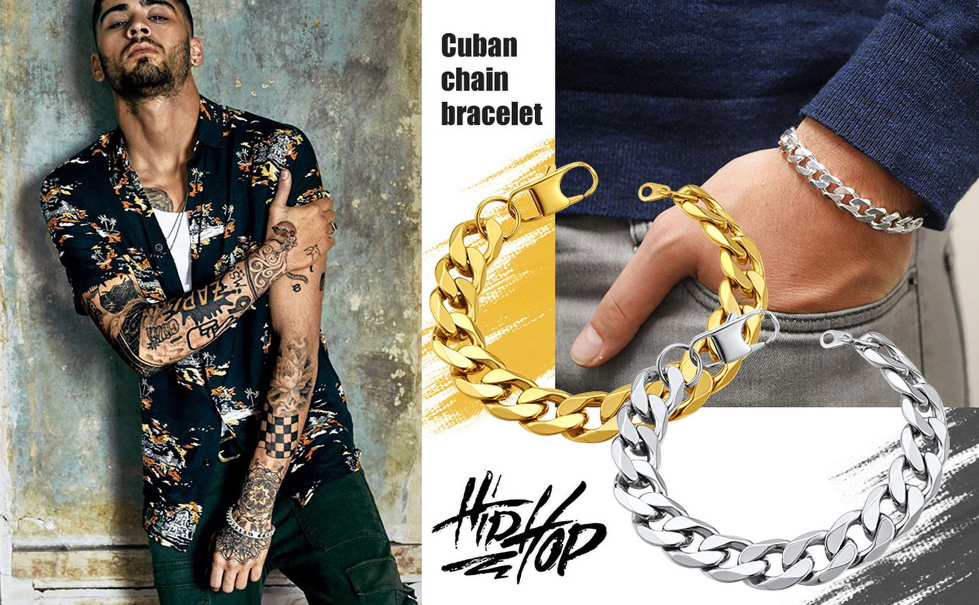 ChainsHouse Men's Cuban Link Bracelets 9mm Waterproof Stainless Steel Chain Bracelet Jewelry Gift, 9inch