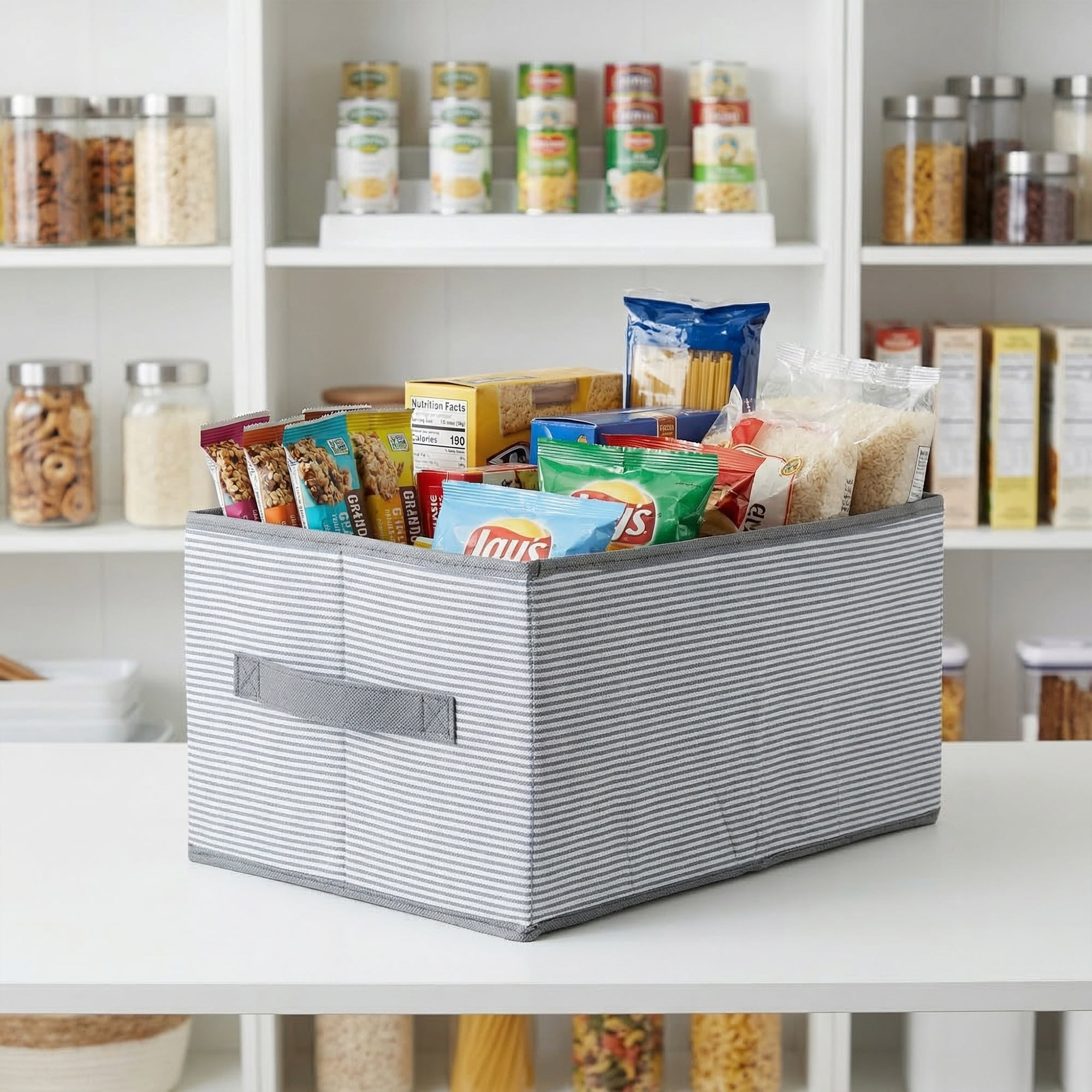 Unique Bargains 3pcs Fabric Storage Bin with Stripe Grey 15.7*10.6*8.3in