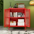 thumbnail image 2 of LNGZOE 2 Door Metal Locker Storage Cabinet with 1 Adjustable Shelves-Steel Locker Cabinet for Bedroom, Bedside, Office Room,2-Tier (Small Acrylic Door, Red), 2 of 11