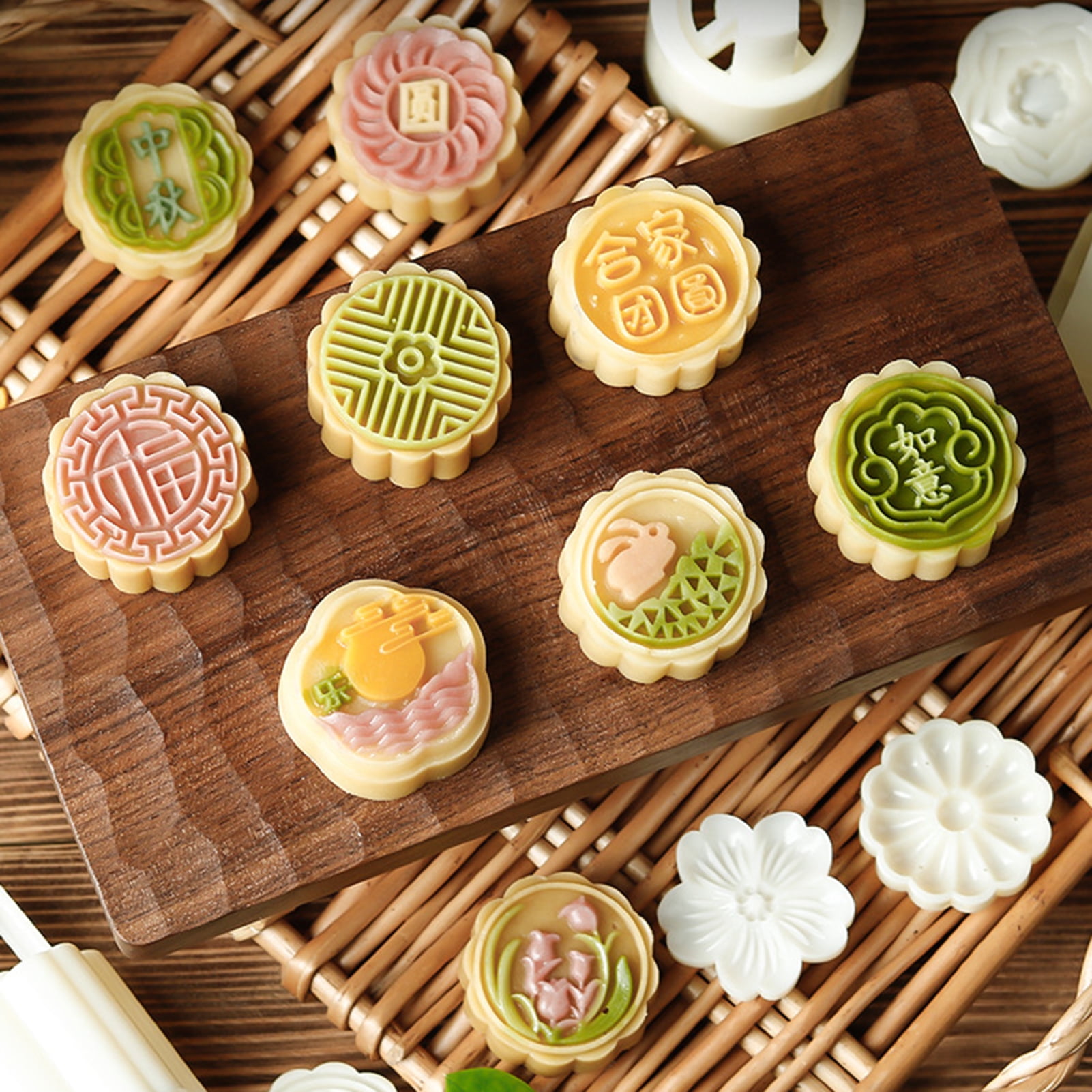 Lovair 6 PCS Moon Cake Mold, Mid Autumn Festival DIY Hand Press Cookie  Stamps Pastry Tool Moon Cake Maker, Decorative Mooncake Molds - 1 Mold 6
