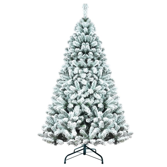 Bringstar 6Ft Artificial Tree, White Flocked pine Prem Christmas Tree, 760 Lifelike PE&PVC Mixed Tips