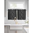 thumbnail image 2 of Half Window Curtain 36 Inches Long, Black Boho Geometric Window Treatment Curtain Drapes, Vintage Southwestern Stripes Small Tier Curtains for Bathroom Over Sink, 27.5"x36", 2 Panels, 2 of 7