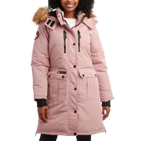 CANADA WEATHER GEAR Women's Winter Coat - Long Parka Jacket with Removable Faux Fur Trim on Hood (S-3XL)